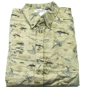 Field & Forest Men's 2XL Fishing Shirt‎ Button Down Tan All Over Print NWT